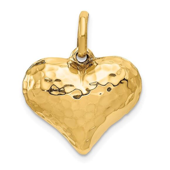 14k Yellow Gold Hollow Faceted Puffed Heart Charm or Pendant 18mm